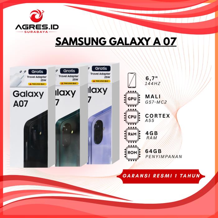 Gambar SAMSUNG GALAXY A 07 4GB 64GB BLACK ( BLACK, GREEN, PURPLE ) - GARANSI RESMI SAMSUNG - BLACK (64) dari Agres ID Surabaya Kota Surabaya Tokopedia