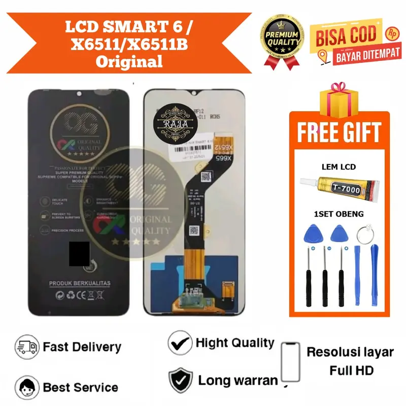 Lcd touchscreen SMART 6 / X6511  Original OG SUPER / Lcd SMART 6 / X6511 original OG SUPER Full set obeng dan lem 0