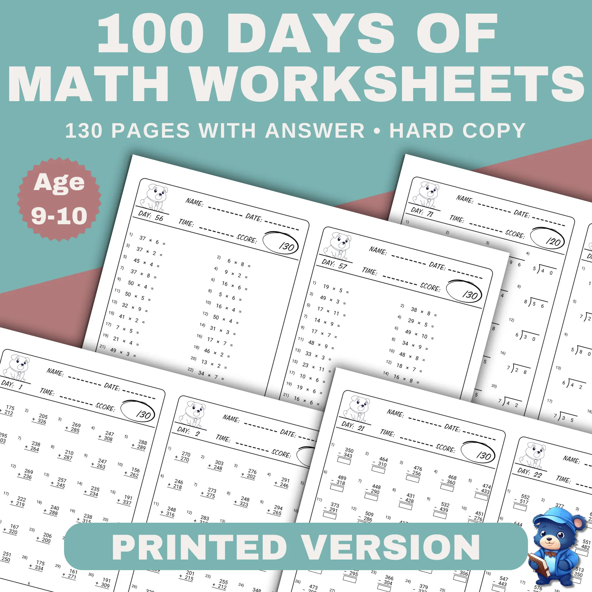 100 Days of Mathematics Worksheets for Kids Aged 9-10 | Hardcopy Exercises | 100DTTG4