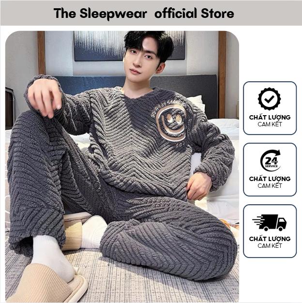 Bộ Đồ Ngủ Lông cừu San Hô - Bộ mặc nhà mùa đông cho Nam -chất Lông cừu dày dặn siêu ấm