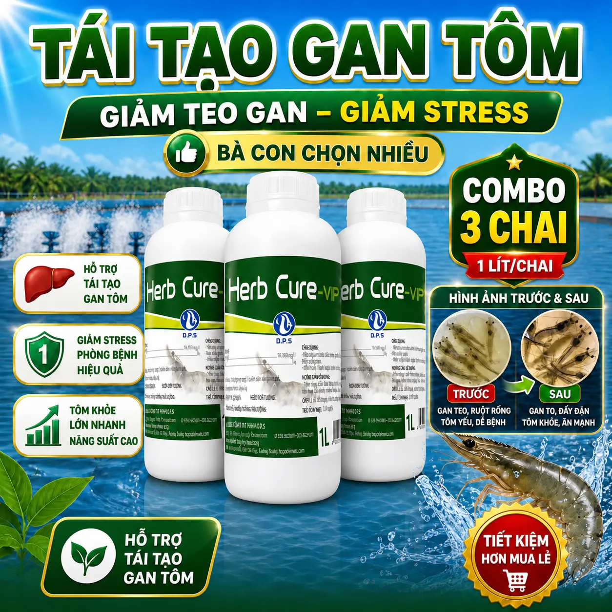 [ COMBO 3 CHAI ] OPS Herb Cure 1 LÍT  - Bổ sung sorbitol giúp cải thiện chuyển hóa và hỗ trợ hoạt động tiêu hóa của tôm.” “Giúp tăng hiệu quả sử dụng thức ăn.” “Hỗ trợ chức năng sinh lý tự nhiên của gan.”