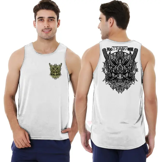 T-shirt Distro Baju SINGLET Distro Pria Keren / Kaos Distro Pria Singlet sablon Mask samurai / Baju Kaos Distro Murah 7