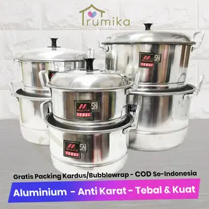 Panci Kukus / Dandang Steamer + Saringan Muliya - 20 CM / 22 CM / 24 CM / 26 CM / 28 CM/ 30 CM / 33 CM / 36 CM | Dandang Steamer / Langseng + Saringan Aluminium Tebal & Kuat