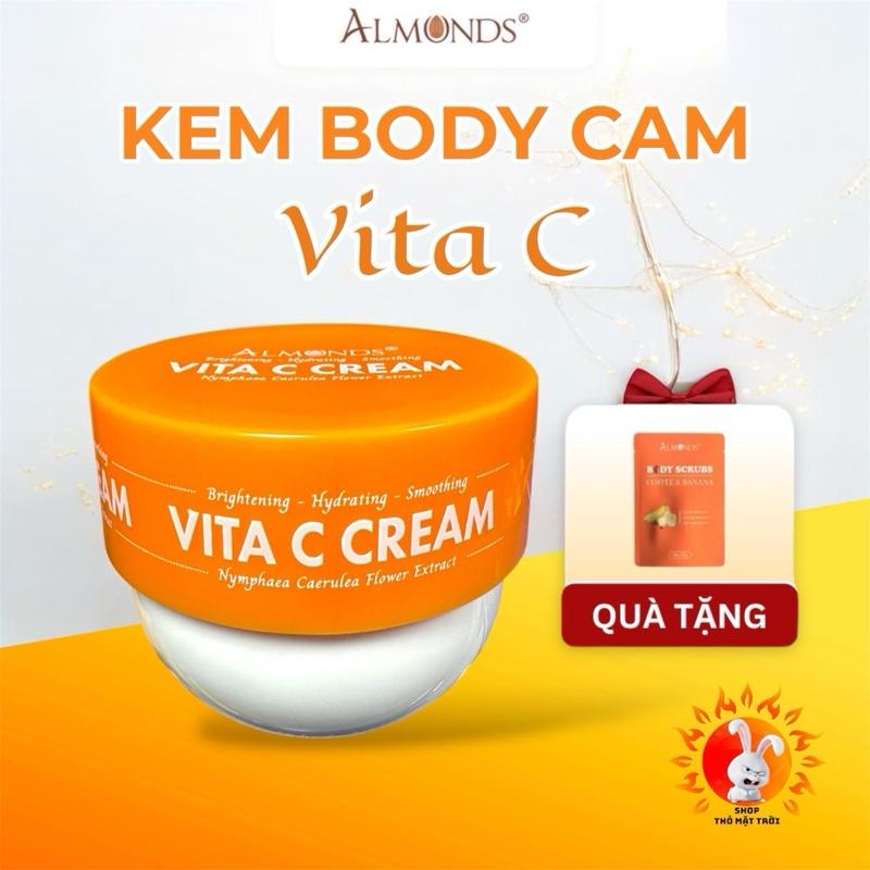 Kem Body Cam ALMONDS Vita C 200G - Dưỡng Trắng Da Cấp Ẩm Se Khít Lỗ Chân Lông