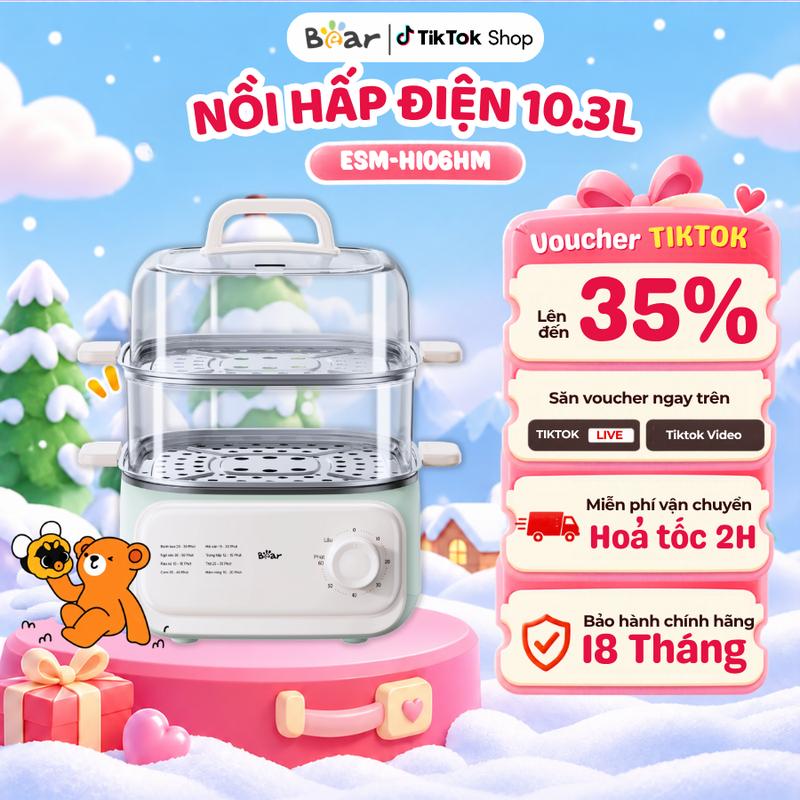 Nồi Lẩu Hấp Đa Năng Bear ESM-H106HM (DZG-UA0P8), Dung Tích Lẩu 3L, Dung Tích Hấp 7.3L, Công Suất 1300W, Phù Hợp Sử Dụng Cho Cả Gia Đình, Lẩu Hấp Đa Năng, Sử Dụng Đơn Giản, Bảo Hành 18 Tháng