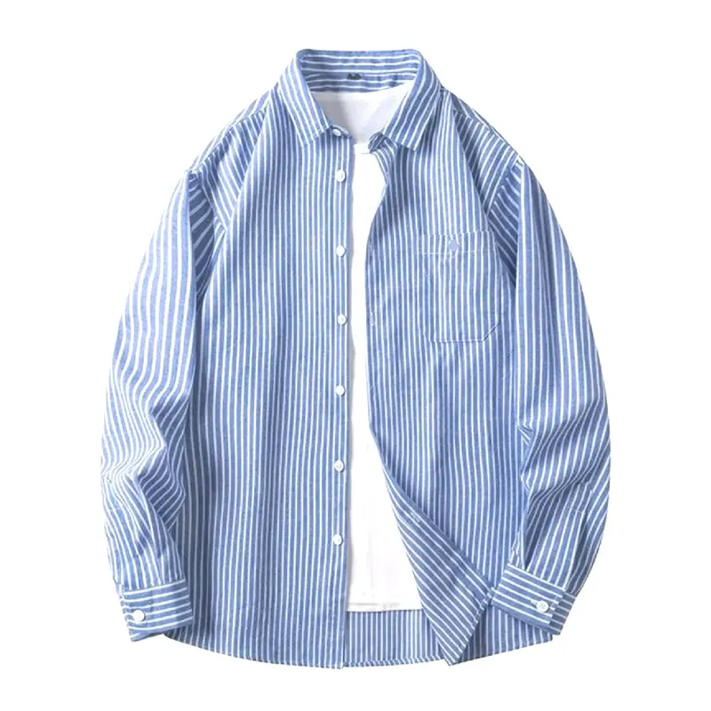 Kemeja Lengan Panjang Formal motif  Stripe Casual Pria 1