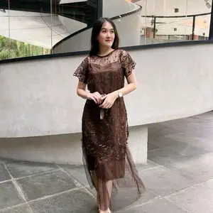 Nadeliene Dress NATALIA Premium Kondangan Party Gaun Formal Mewah Casual Wanita Hitam Remaja Pesta Midi Tile Cantik Brokat Satin Panjang Wisuda Bahan Tile Brukat Premium Pendek