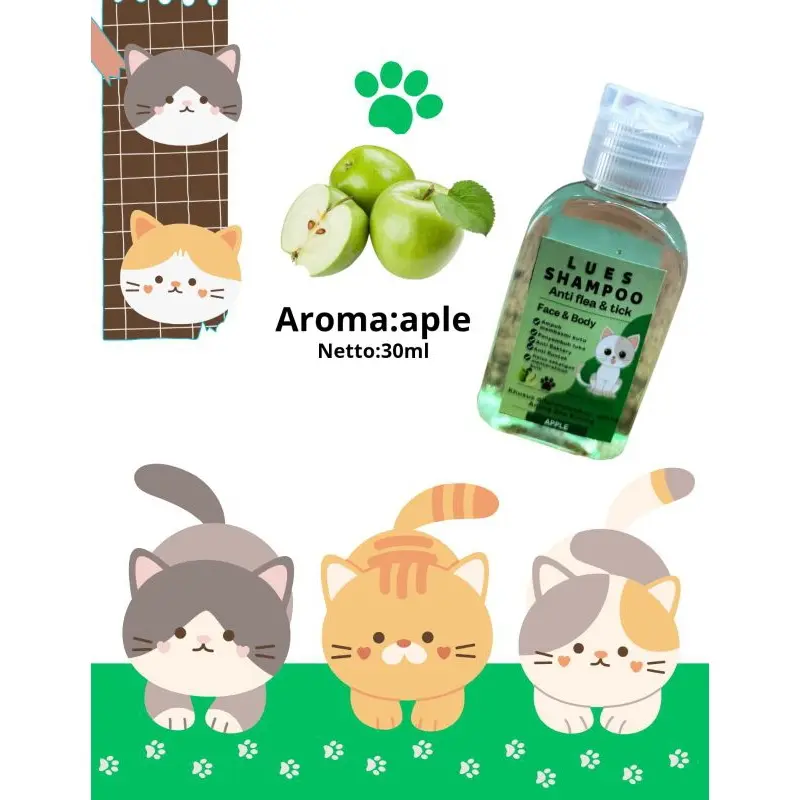 shampoo kucing anti kutu dan jamur rontok dan pelembutkan bulu netto30ml 4