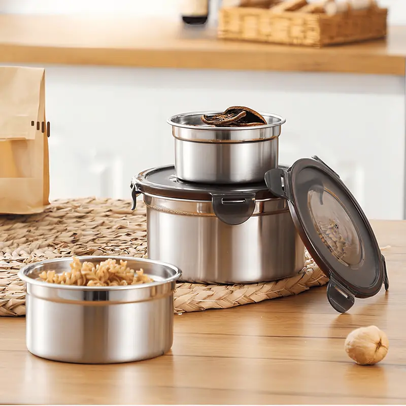 Kotak Makan Stainless Anti Bocor Anti Bau - [BULAT] Tempat Makan Toples Foodgrade dengan Penutup Klip - Kitchenware 6