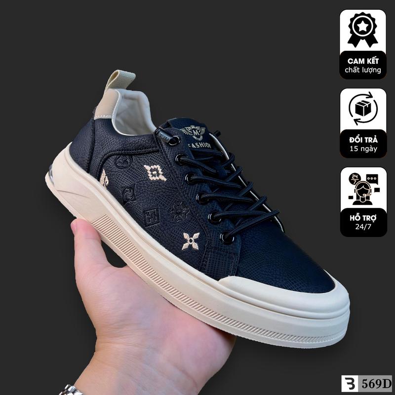 Giày da nam cao cấp đế cao su đúc dây co dãn thông minh giày nam đẹp họa tiết độc giày da đế bệt thời trang nam sneaker nam thấp cổ kiểu dáng basic mã G569D 
