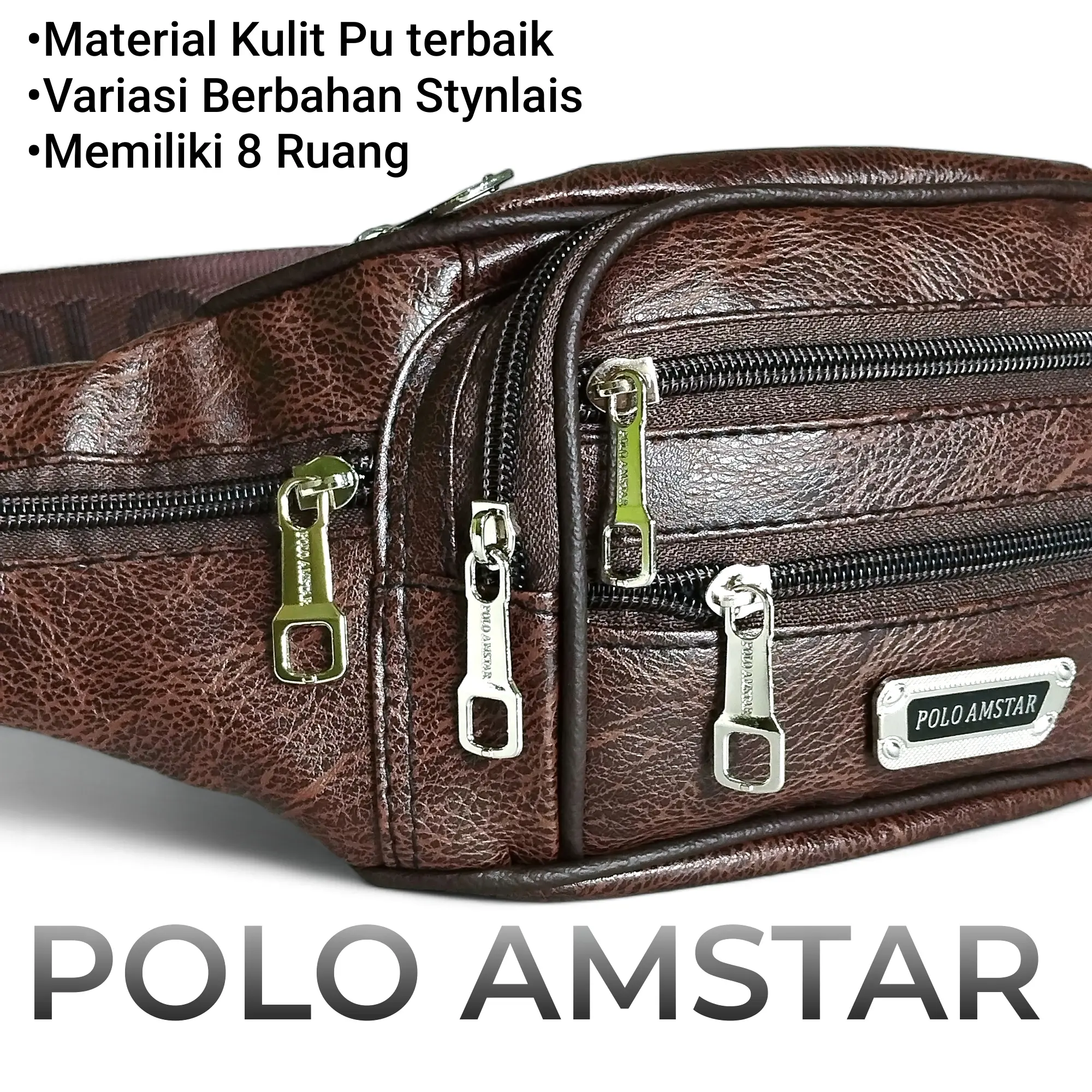 Tas Selempang Pinggang Pria 2in1 Polo Amstar Multifungsi Kulit Sintetis Waistbag Slingbag Stynlais Extra Kompartemen Ruang 8