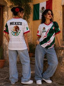 Camiseta de fútbol de México 2026 blanca, camiseta con patrón azteca, camiseta de orgullo mexicano, camiseta de fútbol, camiseta con escudo águila, ropa para aficionados de México