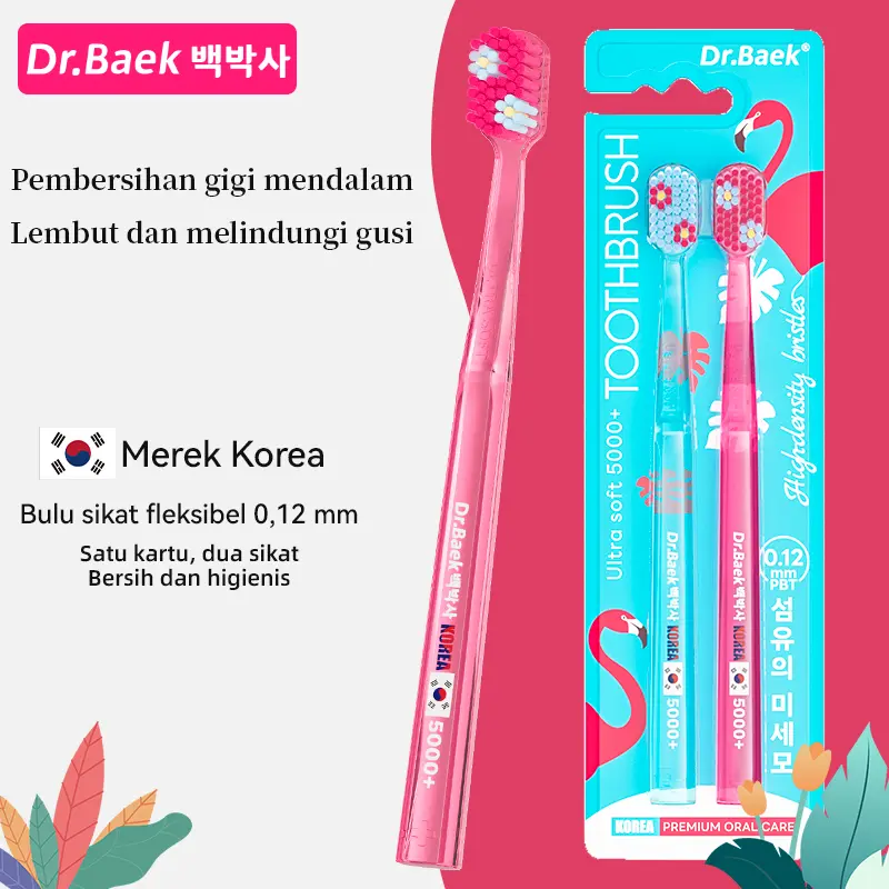 Dr.baer Sikat Gigi Premium Bulu Halus & Lembut 5000+ Serat Elastis Lentur Ujung Bulat Desain Pelindung Gusi Pembersihan Gigi Lebih Efisien