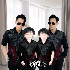 Brojostore Couple Batik Ayah dan Anak Laki-laki Lengan Panjang Usia 2-12Tahun New Motif Seragam Kain Batik Print Katun