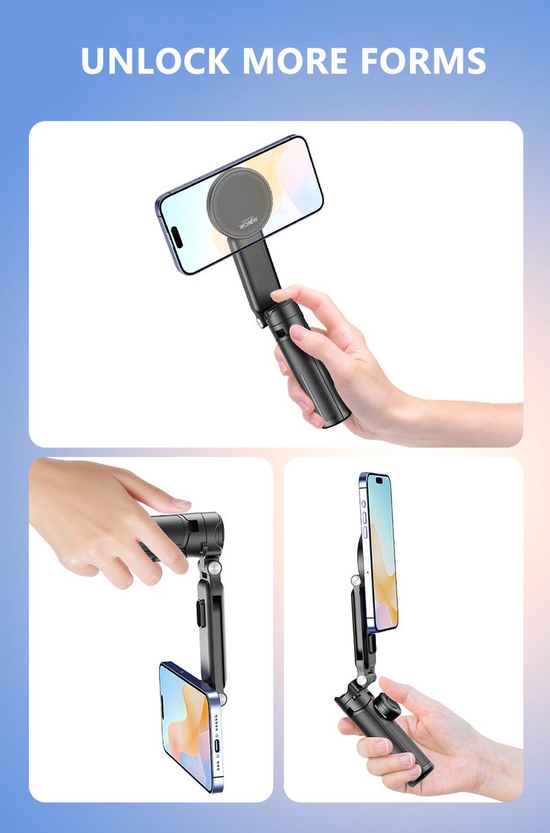 Product Introduction of 3-in-1 Magnetic Phone Grip，Magsafe phoneholder，Wonew Palm-Size Selfie Stick/Tripod，travel selfie portable，with Bluetooth remote， 11