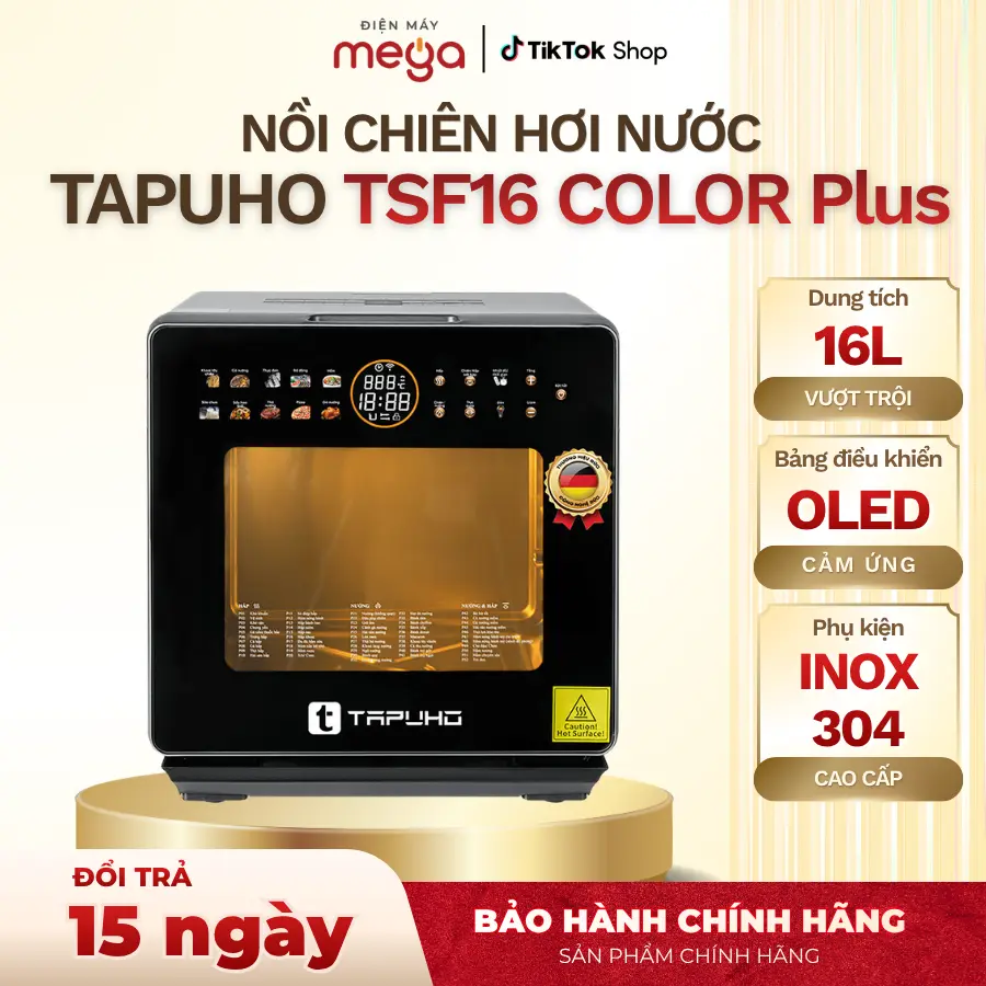 Nồi Chiên Hơi Nước TAPUHO TSF16 COLOR PLUS 16L – Nồi Chiên Không Dầu Đa Năng 2800W Hấp Chiên Nướng Sấy 4 Trong 1