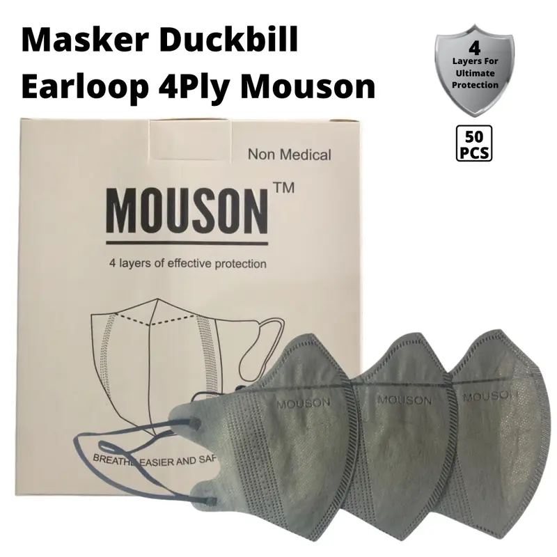 Masker Duckbill 4Ply Garis Mouson Putih Hitam 6