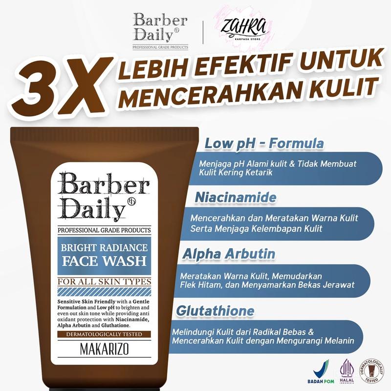 Barber Daily Bright Radiance Face Wash 100mL Facial Kering Kotoran Membersihkan Mencerahkan 2