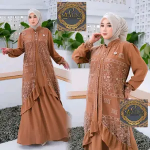 Meylina Fashion shop Gamis Terbaru AZAHRA Dress Gamis Terbaru Bahan Crinkle mix Brokat sapto Muslim Wanita Mewah Dewasa Motif Kondangan Pesta Lebaran Gaun Panjang