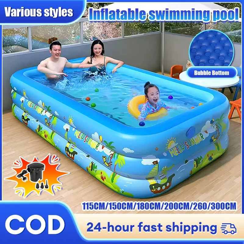 【COD】Inflatable Swimming Pool 3M 3 Layers Outdoor Portable Foldable Swimming Pool Thickening Swimming Pool with Electric Air Pump Super Large home water toys inflatable Swimming Pool for Kids