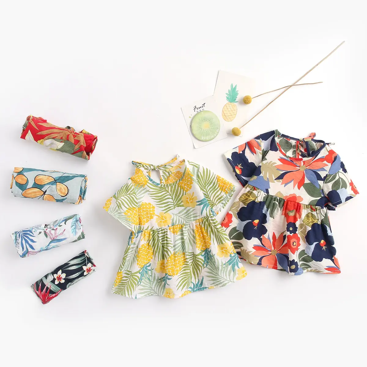 Sanlutoz Summer Baby Girls Dress Cotton Floral Print Kids Girl Clothes Short Sleeves Girl Dress