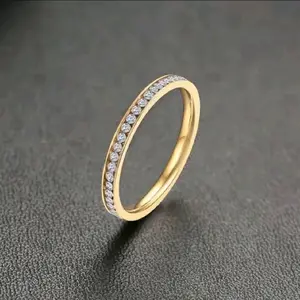 Cincin Titanium Rings Permata Zhircon Korean Mewah Elegan Gold 24k Anti Karat