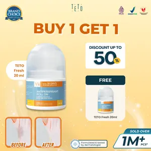 [BUY 1 GET 1 FREE] TETO Antiperspirant Bukan Deodorant Roll On Fresh 20ml Mengurangi Keringat & Bau Badan Hingga 10 Hari - FREE 1pcs TETO Antiperspirant Fresh 20ml