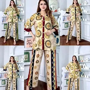 Aurel One Set Celana Setelan Kekinian Viral Busui Kancing Full Terbaru 2025 Bahan Rayon Tebal Nyaman untuk Ibu Modern Celana Wanita