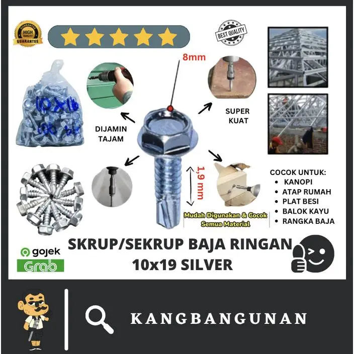 Baut Baja Ringan 10x19 mm Baut / sekrup / roofing screw Hex Head