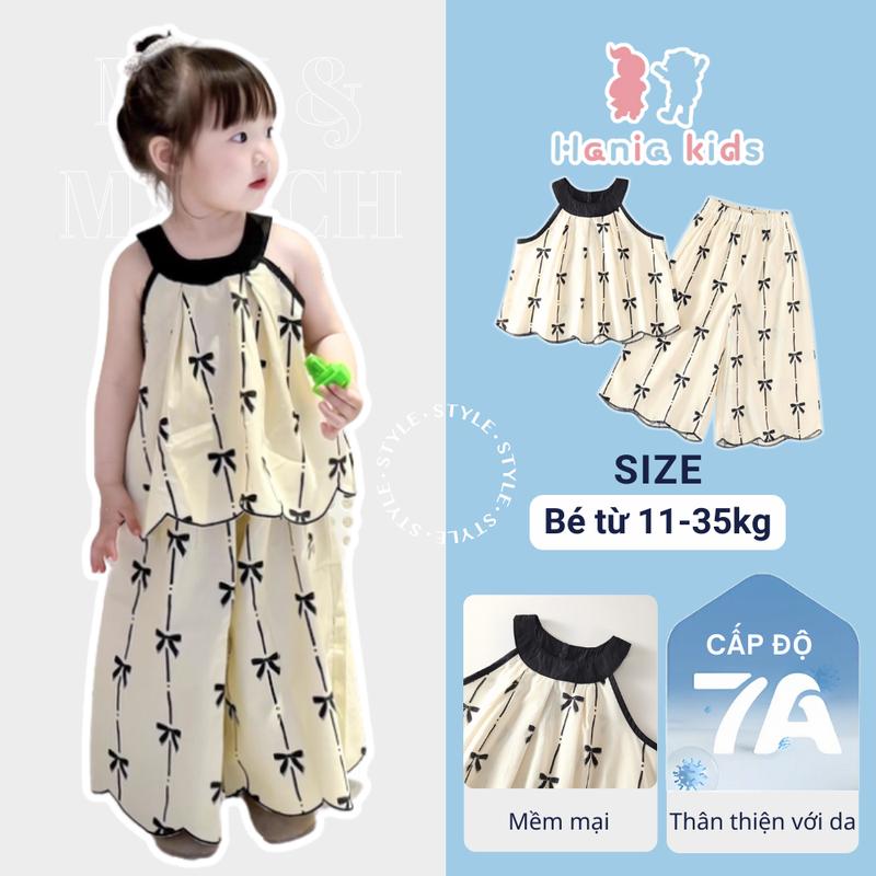  Hania Kids Set Bộ Cổ Yếm Sát Nách Mix Quần Ống Rộng Họa Tiết In Hoa Chất Liệu Mát 