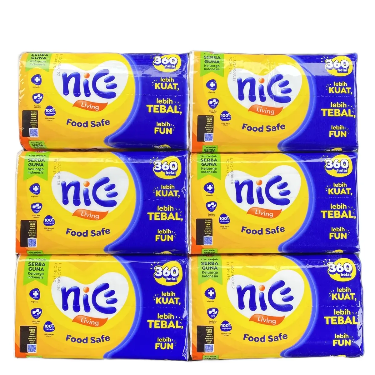 (6 PCS) TISU/TISSUE NICE FACIAL 360 HELAI LEBIH KUAT & TEBAL 2 PLY/DOUBLE TISSUE PER LEMBAR