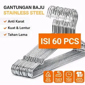 (ISI 60pcs) Gantungan Baju Tebal Anti Karat Murah Gratis Ongkir Hanger Stainless Kawat Promo