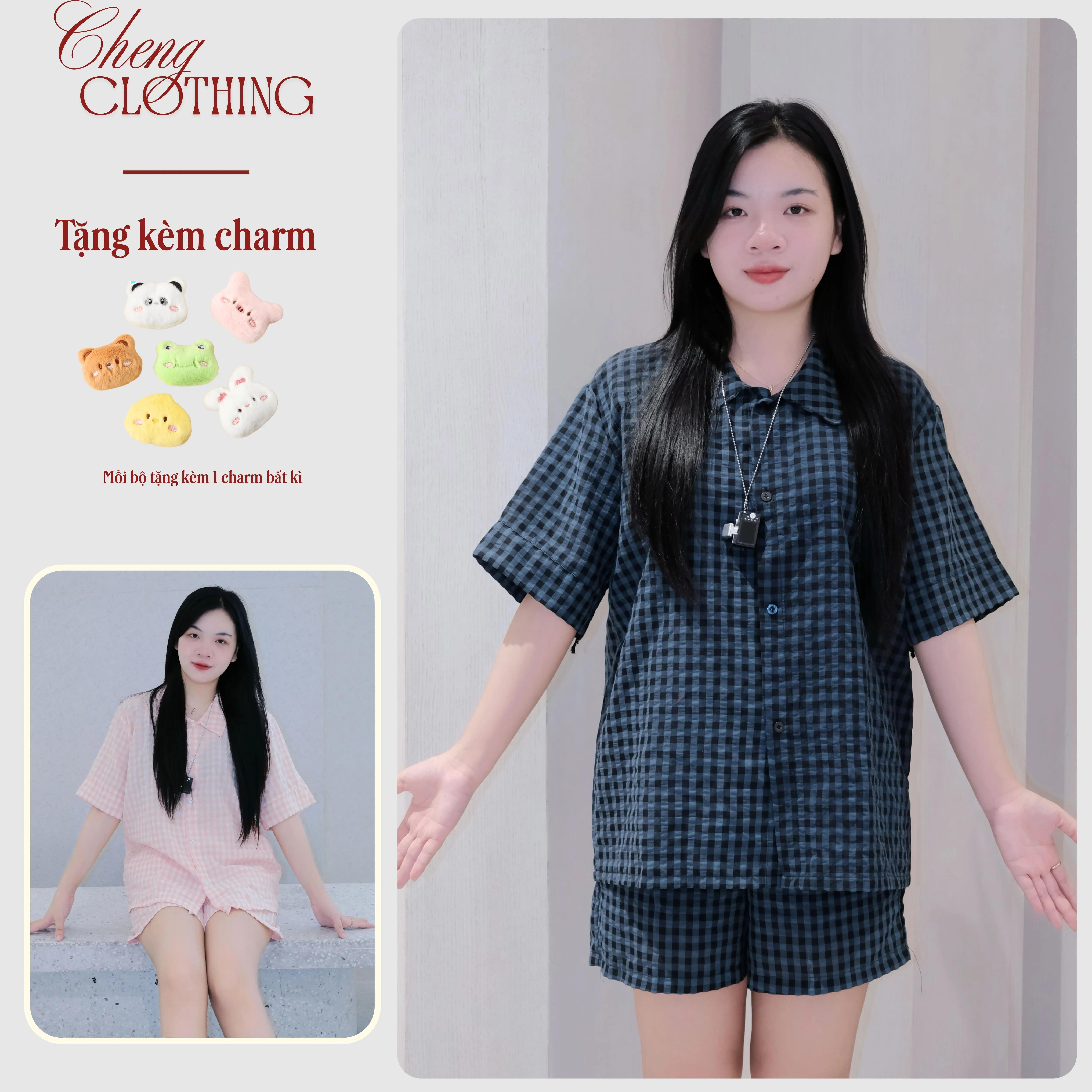 Set bộ nữ kẻ caro, bộ quần áo CHENG CLOTHING nhiều màu chất đũi nhăn mềm mại