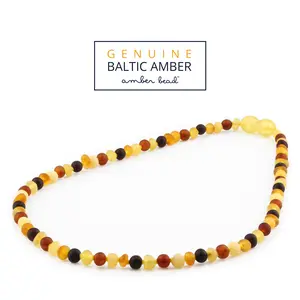 AMBER BEAD | XB43M1M Kalung amber junior 38cm. Warna Mix Yellow Matte