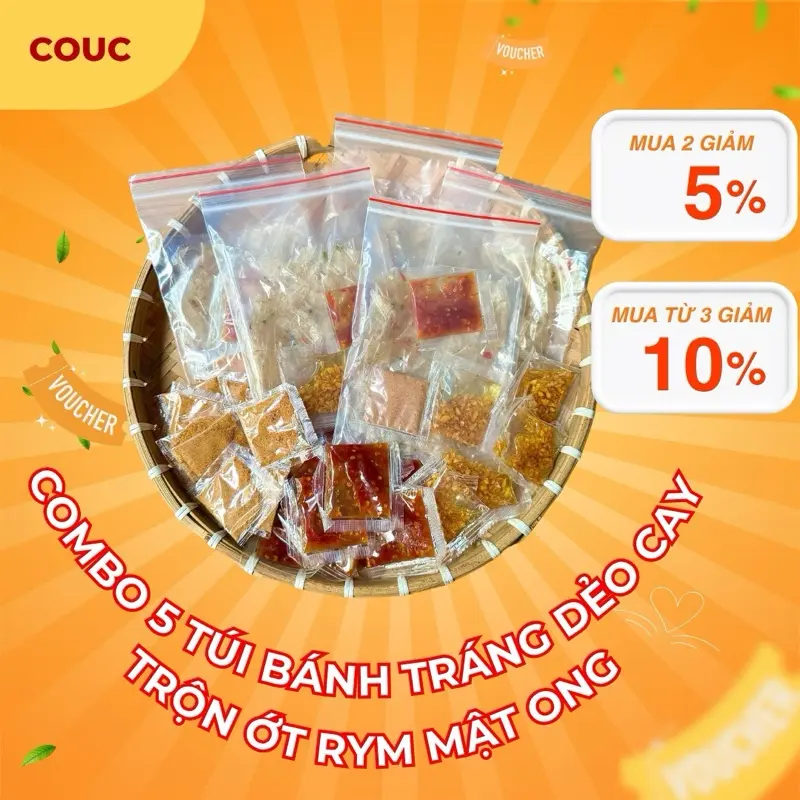 [Combo 5 Túi] Bánh Tráng Phơi Sương Dẻo Cay Trộn Gia Vị Ớt Rym Mật Ong Ăn Vặt Food- Snack