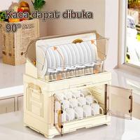Gambar Dejavu Rak Piring Dengan Cover Tempat Penyimpanan Sendok Garpu Mangkuk Estetik Rak Pengering Piring Anti Debu HSB890 - 2T Putih dari Dejavu_NEW Kab. Tangerang 4 Tokopedia