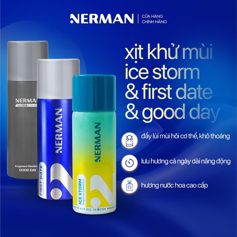 Xịt khử mùi nam giới hương nước hoa Good Day First Date Ice Storm Nerman 100ml