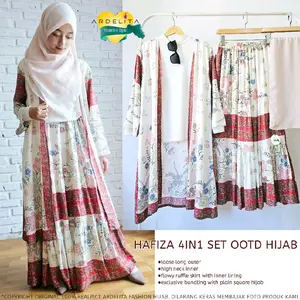 Ardelita - Hafizha 4in1 Set Rayon Premium - Long Outer Set Rok Hijab - Paket Setelan Wanita Hemat Lengkap Praktis Siap Pakai Original Real Pict