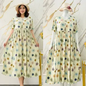 Viny homedress bahan Katun  rayon premium Motif Daster Wanita Bumil   Busui Lengan Pendek Kancing  Ibu Menyusui
