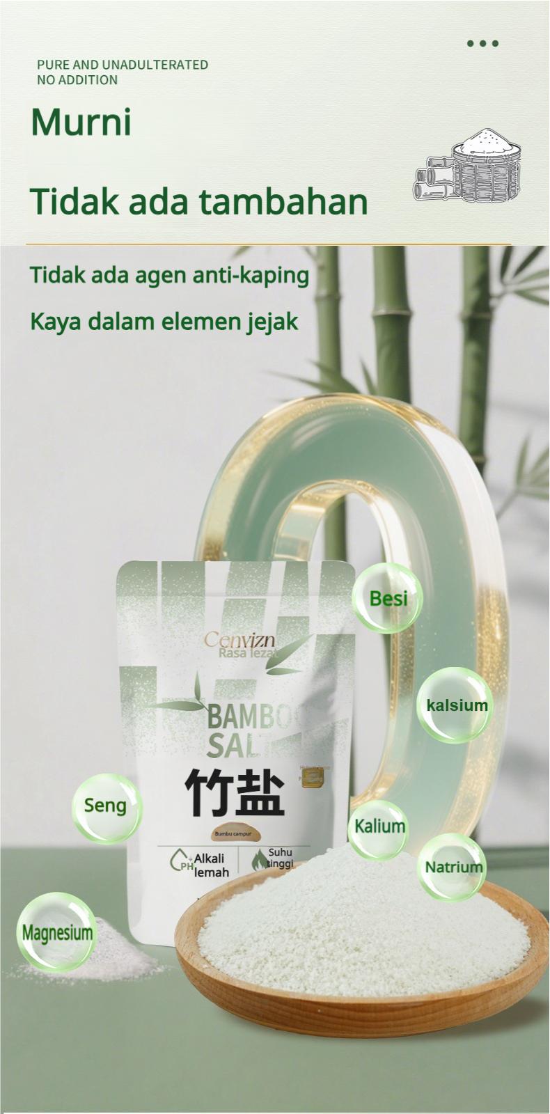 Garam Bambu Panggang Tradisional 800°C, Alami, 0 Aditif, Meningkatkan Rasa dan Kesegaran, Tanpa Zat Anti-penggumpalan, 265g, Cocok untuk Penggunaan di Rumah oleh Usia Menengah dan Lanjut