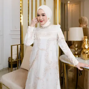 MYLYF Dira Dress Gaun Gamis Baju Busana Bahan Katun Bordir Wanita Muslimah Tunangan Menikah Lamaran Ibu Hamil Bridesmaid Pesta Maternity Motif Kombinasi Organza Payet Mewah