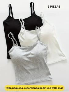 Top corto de tirantes acanalado liso para mujer, Top corto sin mangas casual para uso diario, Ropa interior de damas para todas las estaciones, Ropa interior para mujer, Tops de verano