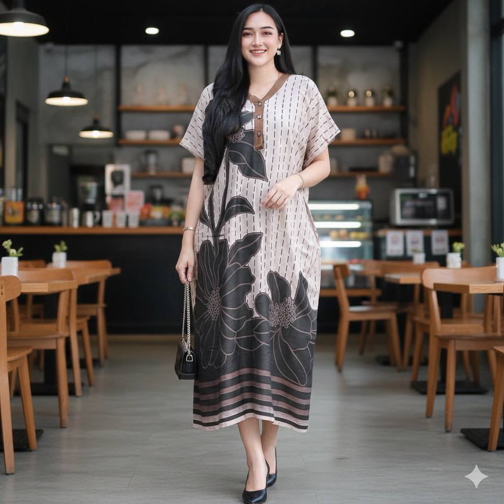 Daster Yuriko Dress Baju Wanita Santai Kancing Depan Busui Ld 130cm Pb 115cm Bahan Rayon Adem Bumil Pendek Panjang Tidur Motif Elegan Ibu Nyaman Menyusui