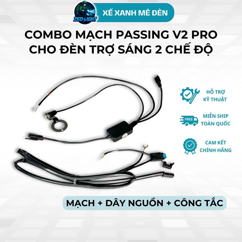 Combo Mạch Auto Passing V2 PRO Kèm Công Tắc Nhấn Nhả Inox, Mạch Đá Đèn Cho Đèn Trợ Sáng 2 Màu M40,M30,M20,D1,D2,S20,... - Phụ Kiện Phụ Tùng Xe Máy