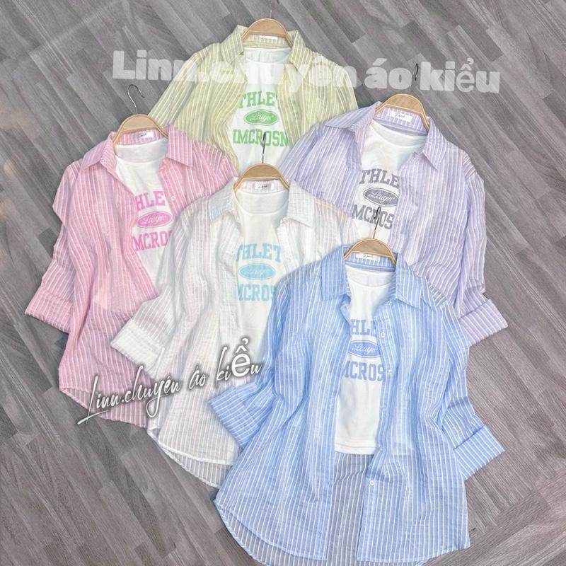 Sét áo Kẻ voan tơ nhũ kim tuyến kèm áo 2 dây trong