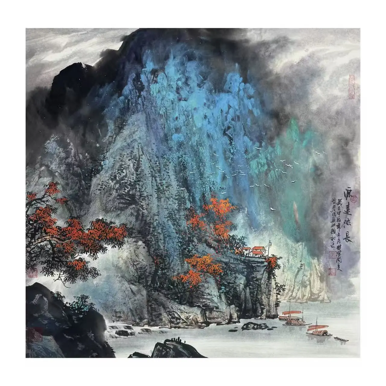 Chinese painting, ink and color splashing landscape painting, Zi Chuncheng, 68*68cm
