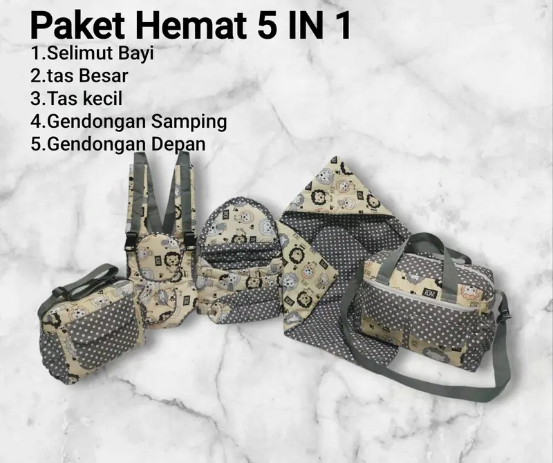 PAKET HEMAT 5 IN 1 Selimut bayi,tas  bayi besar,tas kecil, gendongan depan,gendongan samping Bunda 0
