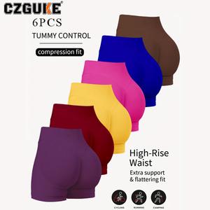 CZGUKE pantalones cortos de yoga de verano para mujer, cintura alta, a la moda y sexys para correr y fitness, leggings de yoga de color liso, leggings elásticos, set de seis pzas