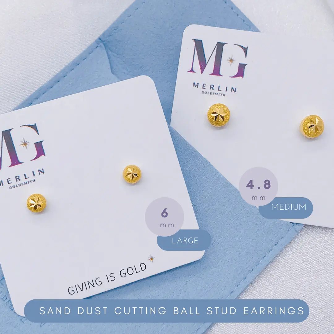 Merlin Goldsmith 916 22k Gold Sand Dust Cutting Ball Stud Earrings