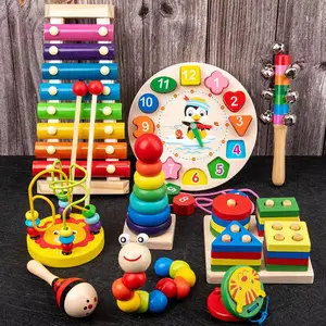TAIYO Mainan Anak Basic Kayu Edukasi Sensory Montessori Mini Round Beads Jam Puzzle 3D Shape Geometri Xylophone